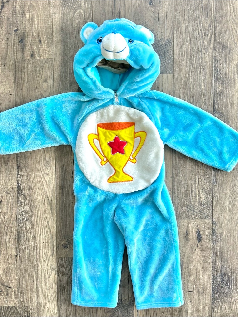 Care Bears Costume Kids 2-4 Years Blue Champ Bear Hooded Plush Vintage 2004